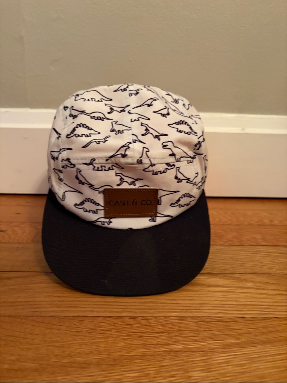 Kids White Dinosaur Cap with Black Brim